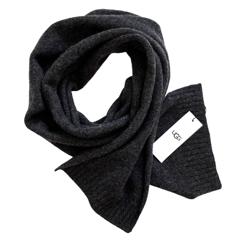 UGG Women’s Cashmere Dark Gray Scarf East Wood Rib Knit Scarf 8.5” x 66.5”